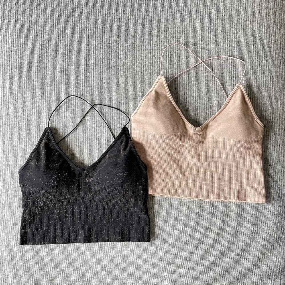 Stylish Busty Black and Nude Shimmer Crop Tops